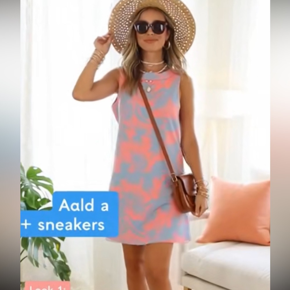 Tropical Pink and Blue Sleeveless Devon Baer Midi Dress
